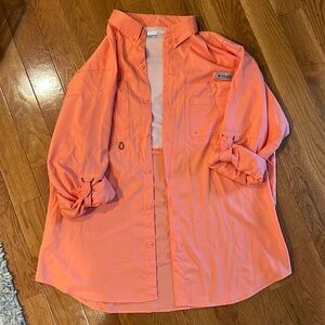 Men's Columbia Long Sleeve, Ripstop PFG Shirt Size XL/TG in Coral/Orange